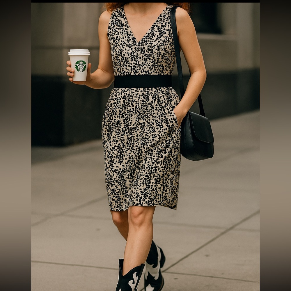 H&M - V neck dress with pockets - fully lined - cream & black colour